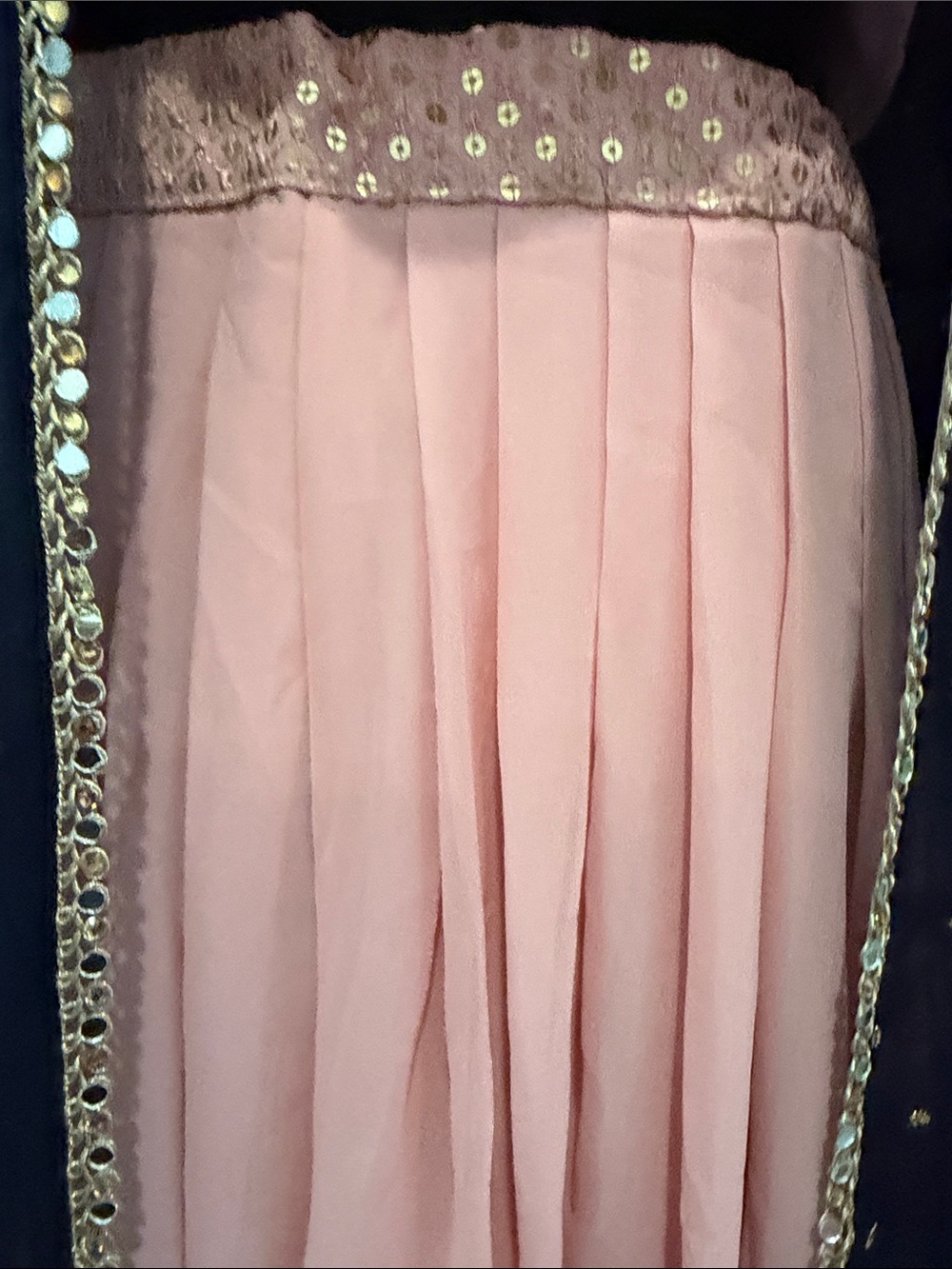 Elegant Pink Embellished Lehenga with Navy Ruffle Jacket Overlay - Picture 3 of 8